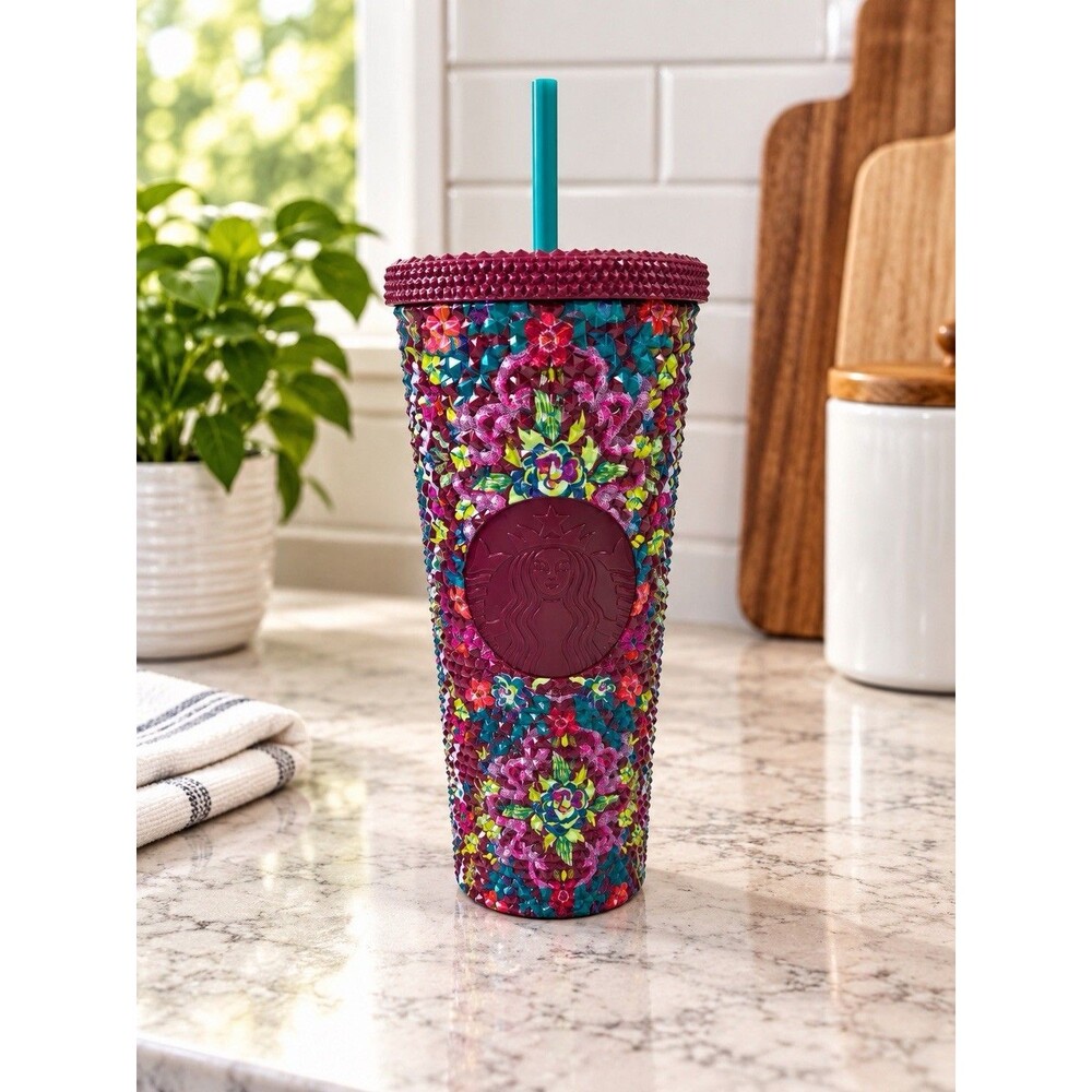 Starbucks Fall Floral Bling 2025 Cup Studded Pink Purple Teal 24 Oz Tumbler New